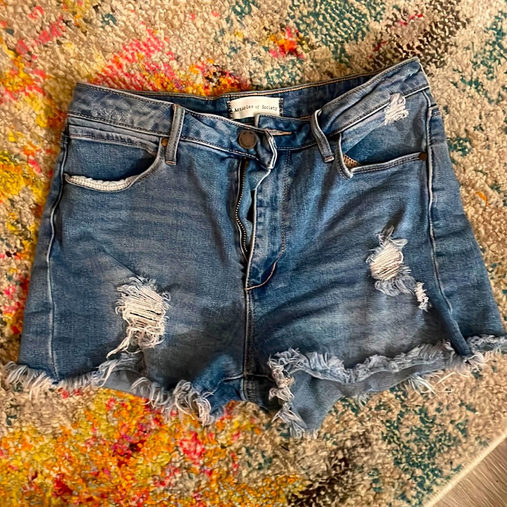 Articles of Society distressed denim shorts